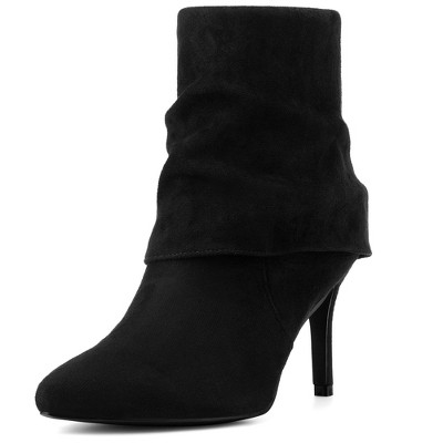 BLISSFUL STEP Women's Pointed Toe Stiletto Heel Fold Over Slouch Ankle Boots