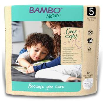 Bambo Nature Overnight Diapers, Disposable, Eco-Friendly, Size 5, 22 Count, 2 Packs, 44 Total