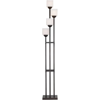 Bronze Iron 4-Light Torchiere Floor Lamp with Square Shades