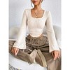 Coolmee Women's Bell Long Sleeve Crop Tops Square Neck Ribbed Slim Fitted Shirts Casual Basic Tees - 3 of 4