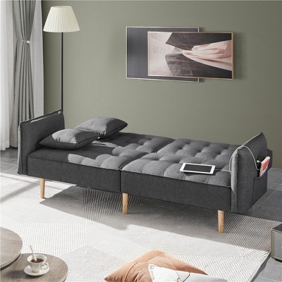 Yaheetech Convertible Sofa Bed Tufted Futon Couch With Usb Ports For ...