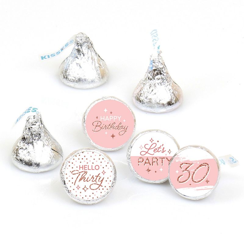Big Dot of Happiness 30th Pink Rose Gold Birthday - Happy Birthday Party Round Candy Sticker Favors - Labels Fits Chocolate Candy (1 sheet of 108), 1 of 6