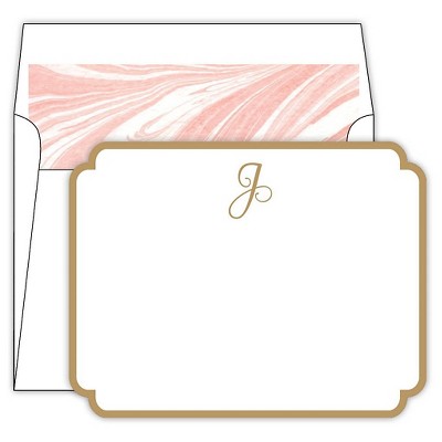 10ct Marble Cards Die-Cut Social Set Monogram J