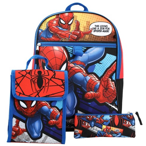Marvel Spider-Man Across The Spider-Verse Boys 17 Laptop Backpack 2-Piece Set with Lunch Black Blue