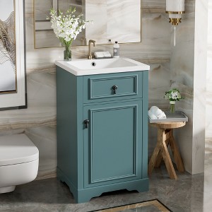 PAGED 20" Bathroom Vanity with Ceramic Sink,Bathroom Sink Cabinet with Adjustable Shelf and Door-Mounted Storage Rack for Bathroom - 1 of 4