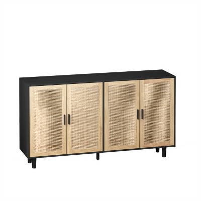 Chery Life Brown 62.20" L Elegant and Functional 4-Door Rattan Decorative Storage Cabinet,for Bedroom,Living Room,Office,Easy Assembly