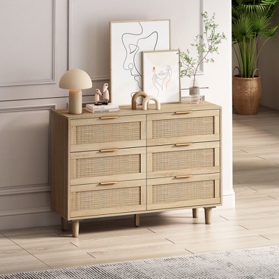 Madura Wooden and Rattan Three or Four Drawer Storage Cabinet