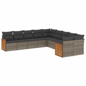 vidaXL 10 Piece Patio Sofa Set with Cushions Gray Poly Rattan - Gray Without Table - 1 of 4