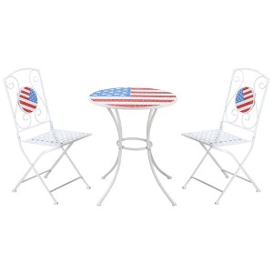 Resenkos 3 Pieces Patio Bistro Set,USA Mosaic Table and Chairs,Folding Outdoor Furniture,Steel, Stone,White, Blue, Red - 1 of 4