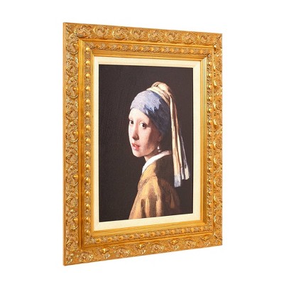 Ornate Gold Framed Girl with a Pearl Earring Canvas Print