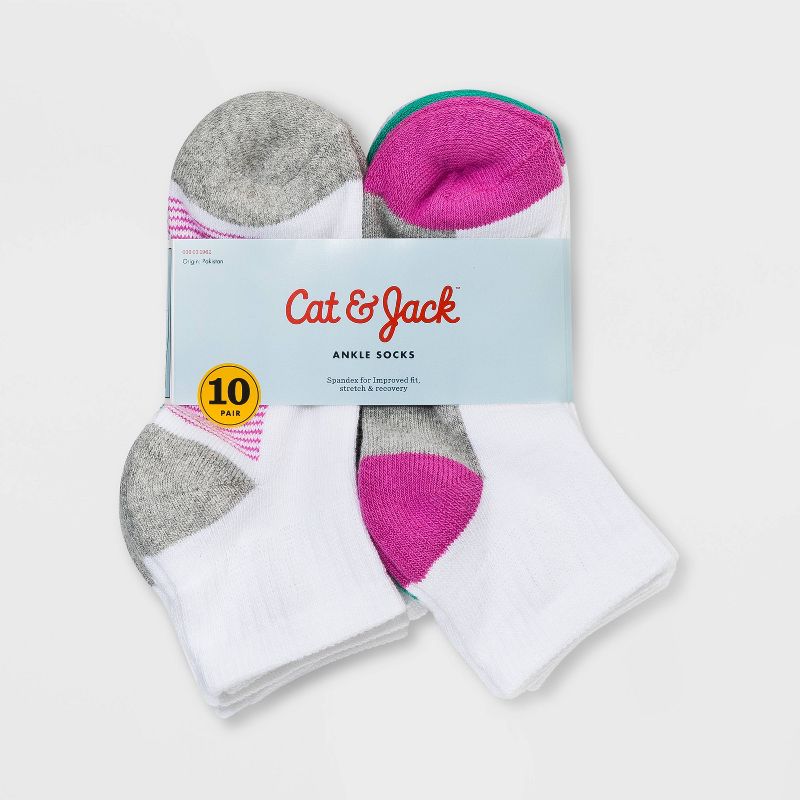 Girls' 10pk Striped Ankle Socks - Cat & Jack™, 2 of 5