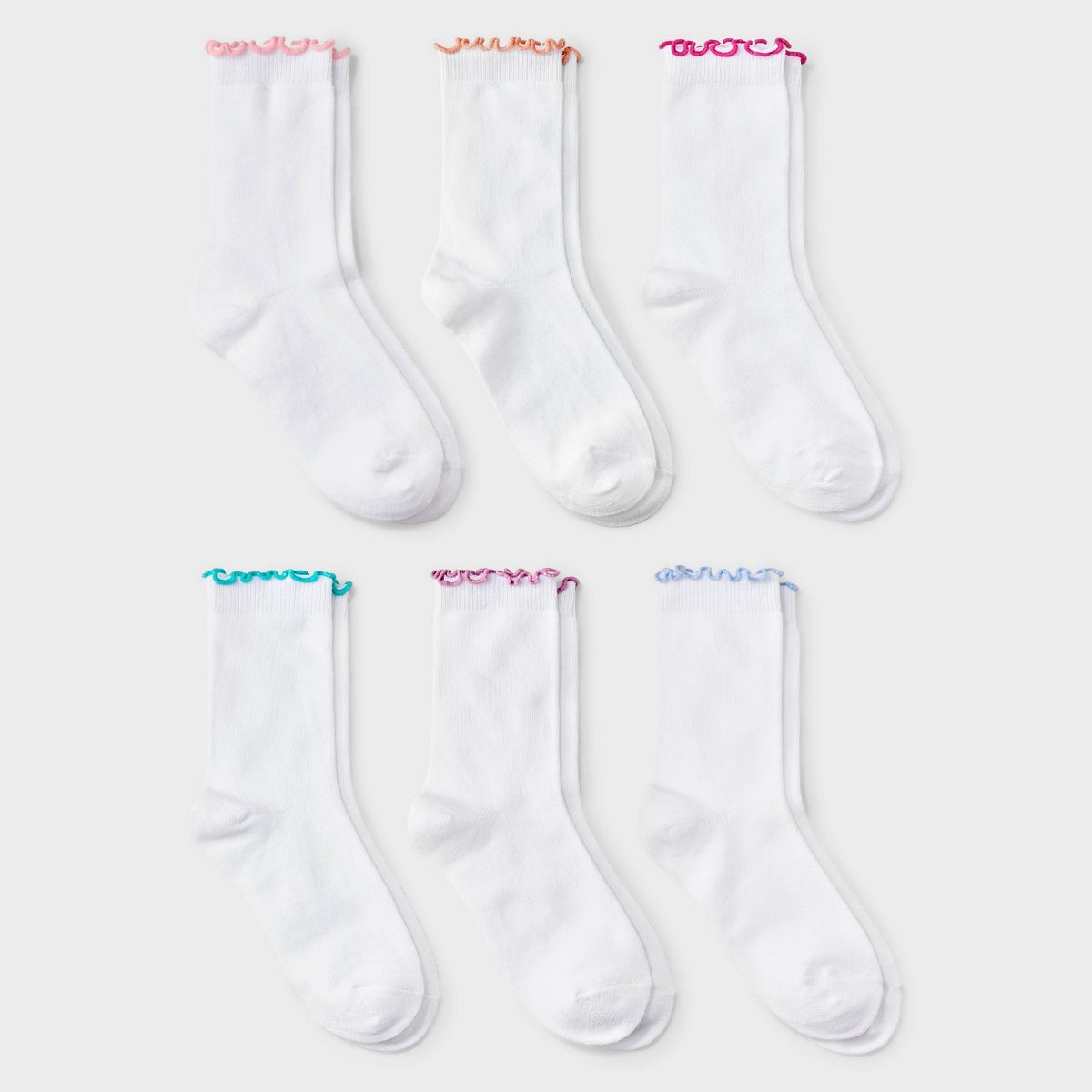 Girls' 6pk Lettuce Edge Crew Socks - art class™ White