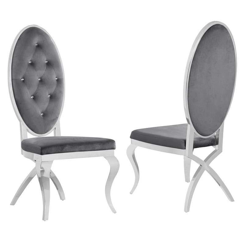 Tufted Velvet Dining Chairs in Dark Gray with Silver Stainless Steel (Set of 2), 1 of 3