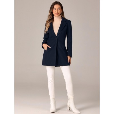 INSPIRE CHIC Women's Regular Fit Notched Lapel Long Sleeve Buttoned Classic Coat Deep Blue Medium — фото 3