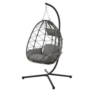 NicBex Egg-Shaped Hammock Chair with Stand,Porch Swing Chair with Cushion,Wicker Hanging Chair Outdoor for Bedroom,Living Room,Balcony,Dark Gray - 1 of 4