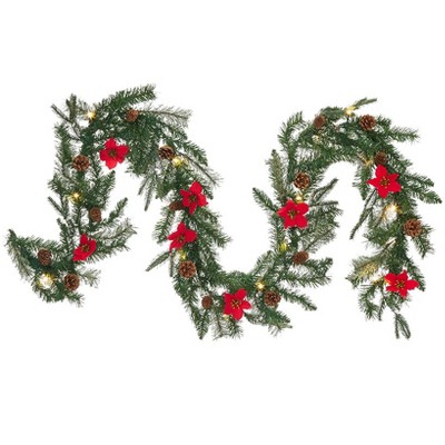 The Lakeside Collection Lighted Poinsettia Greenery Collection - Garland
