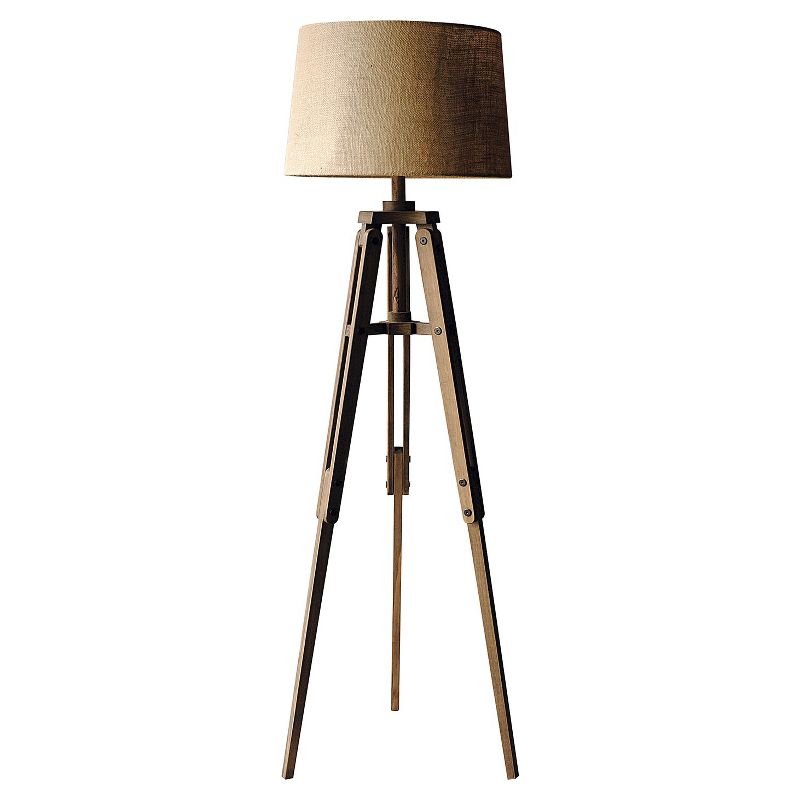 Mariner Tripod Style Wood Floor Lamp with Burlap Drum Shade Rust - Storied Home, 1 of 31