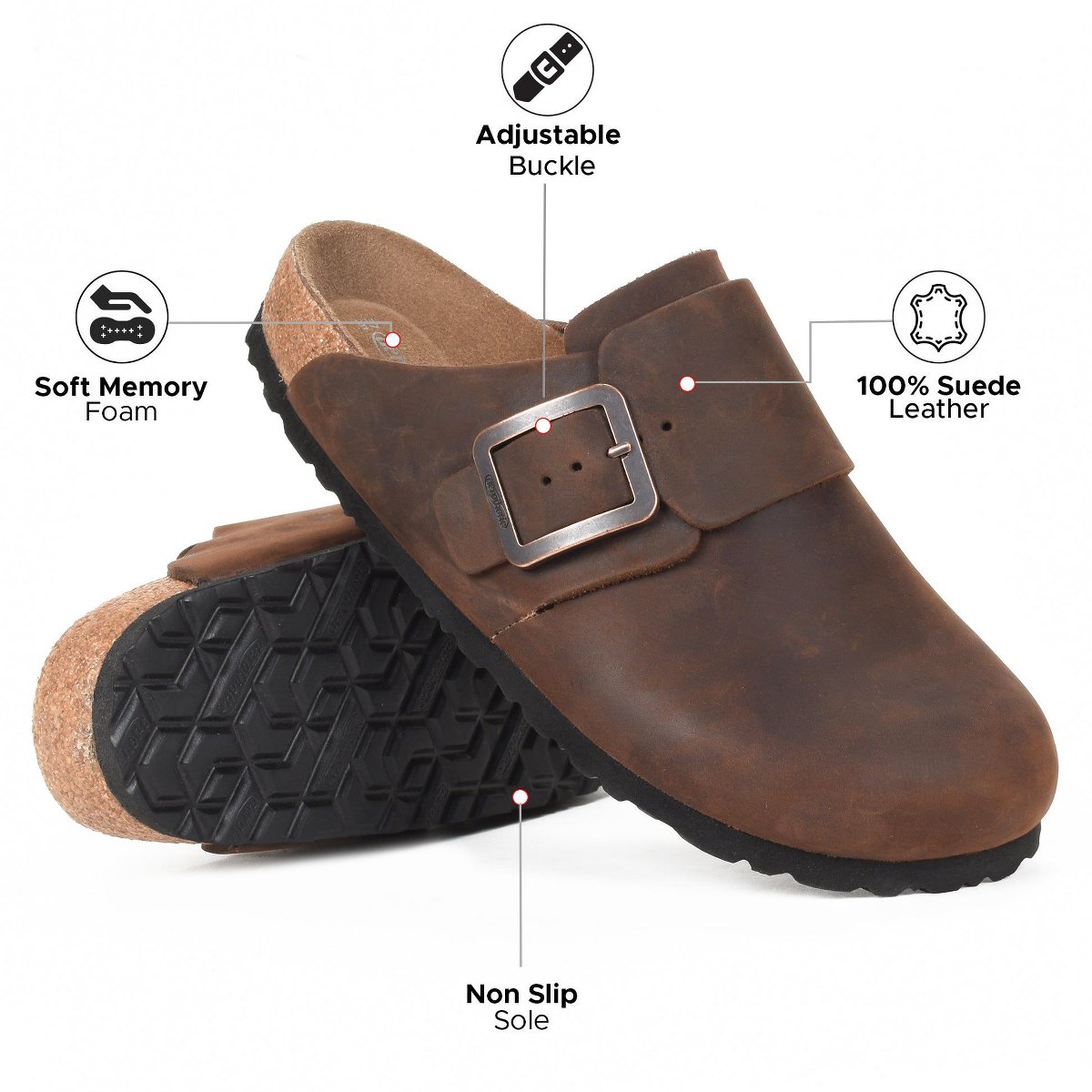 Женские сабо Aerothotic Dakota Genuine Leather Clogs for Women with Arch Support, Brown-7 — фото 5