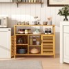 Tangkula Bamboo Bathroom Cabinet 2-Door Storage Organizer w/ Shelves for Living Room - 3 of 4