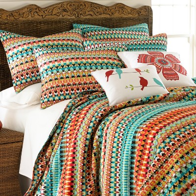 King Multicolor Ikat Print Microfiber Quilt Set