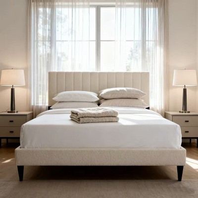 Homy Casa Upholstered Platform Bed Frame with Vertical Channel Tufted Headboard, for Bedroom or Apartment
