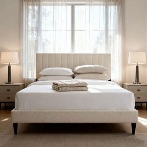 Homy Casa Upholstered Platform Bed Frame with Vertical Channel Tufted Headboard, for Bedroom or Apartment - 1 of 4