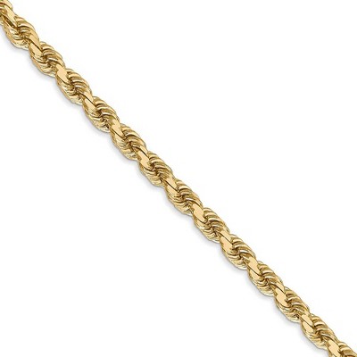 Black Bow Jewelry 4mm 14k Yellow Gold Solid Diamond Cut Rope Chain Necklace