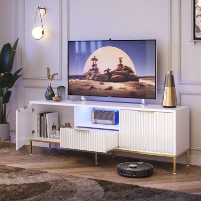 White and Gold 55 Inch TV Stand with Drawer and Cabinet
