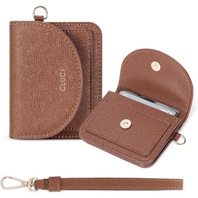 CLUCI Small Womens Wallet Leather RFID Blocking Card Holder Ladies Wallets with Wrist Strap Brown