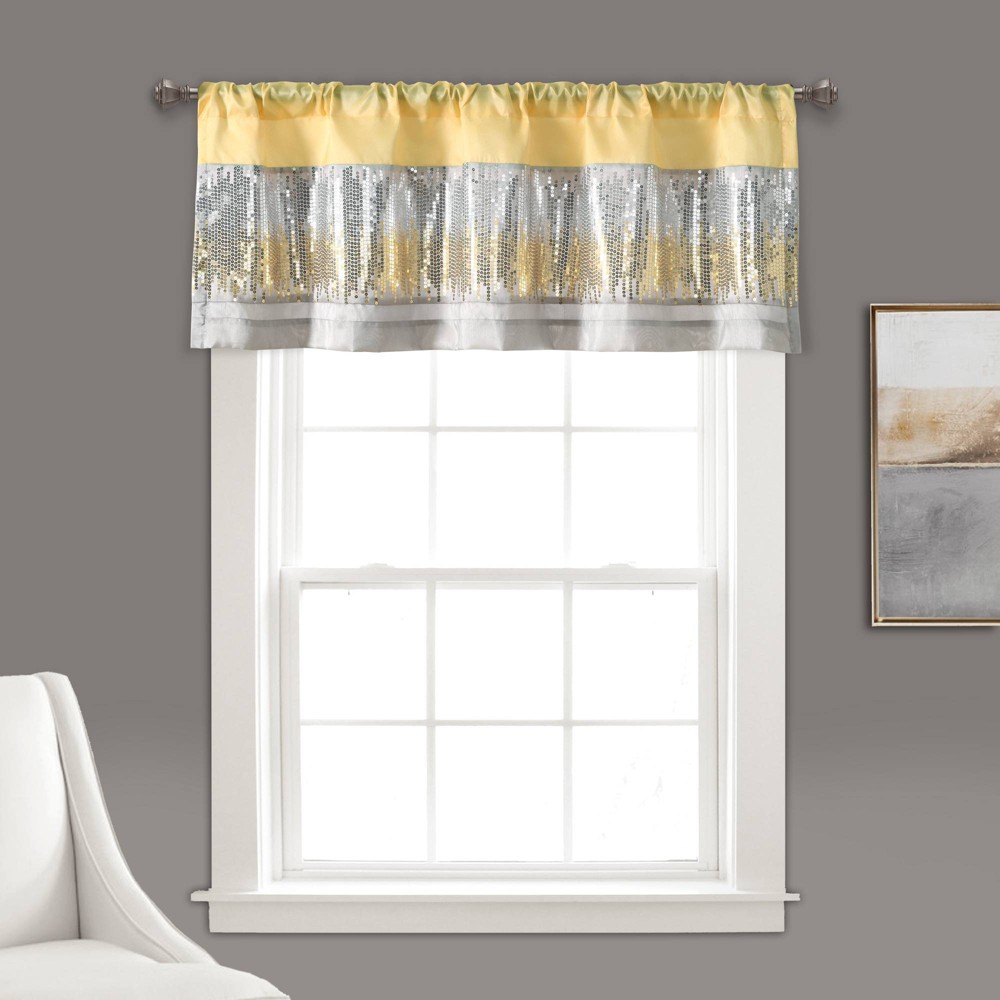 Photos - Curtain Rod / Track 52"x18" Night Sky Sequins Embroidery Window Valance Yellow - Lush Décor