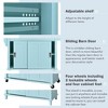Vynxaria Kitchen Cart with wood Countertop, Concealed sliding barn door adjustable height,Kitchen Island with Storage Cabinet, Drawers, Mint Green - 4 of 4