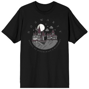 Harry Potter Hogwarts Nighttime Illustration Adult Black Crew Neck Short Sleeve T-shirt - 1 of 4