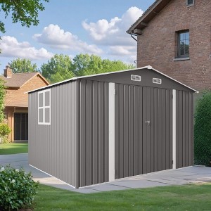 ORRD 10x12FT Outdoor Storage Shed - Large Metal Garden Shed w/Double Doors & Windows, Waterproof for Backyard/Patio/Poolside（Grey） - 1 of 4