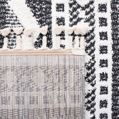 Ivory and Black Diamond Shag Square Rug with Tassels