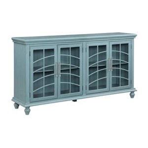 Treasure Trove Accents 4 Door Credenza Tahoe Blue: Glass Inlay, Turned Bun Feet, Media Storage - 1 of 4