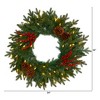 Nearly Natural 24-in Green Pine Artificial Christmas Wreath with 50 Warm White LED Lights, Berries and Pine Cones - 2 of 4