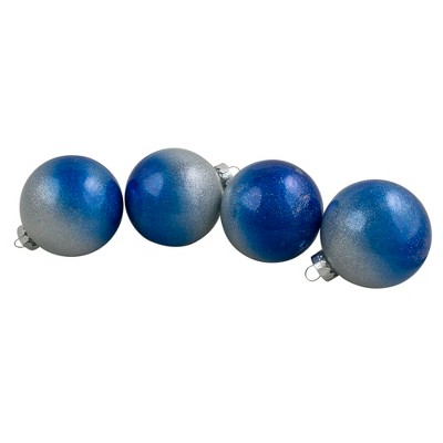 Northlight 4ct Blue and Silver Glittered Glass Christmas Ornament Ball Set 2.75" (70mm)