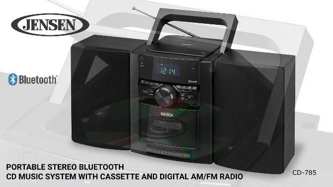 JENSEN CD-785 Portable Stereo Bluetooth CD Music System with Cassette and Digital AM/FM Radio, 2 of 7, play video