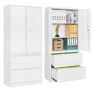 Mlezan Drawer File Cabinet: Metal Storage with Adjustable Shelves and Lock. Fits Legal/Letter/A4/F4 Files, Ideal for Home or Office Organization. - 1 of 4
