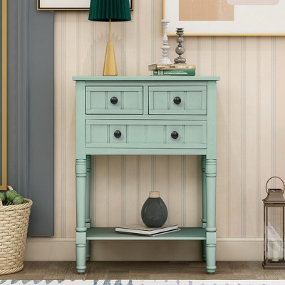 LOVMOR Narrow Console Table with Three Storage Drawers and Bottom Shelf for Living Room