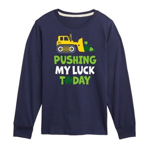 Boys' - Instant Message - St. Patrick's Day Pushing My Luck Today Long Sleeve Graphic T-Shirt - 1 of 4