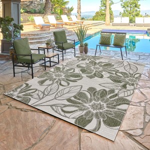 Tropea Woodbury Green Ivory Bold Two-Tone Floral Flatweave Easy-Care Indoor/ Outdoor Area Rug, 6x9 - 1 of 4