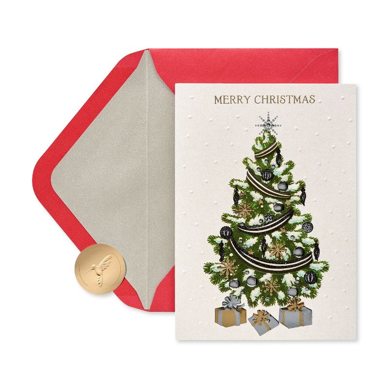 12ct Papyrus Metallic Christmas Tree &#38; Gifts Boxed Greeting Cards, 6 of 10