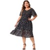 Agnes Orinda Women's Plus Size Elegant Smocked Chiffon Floral Midi A Line Dresses - 3 of 4