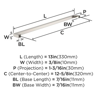 Monument Satin Nickel 13-Inch Rectangular Cabinet Bar Pull