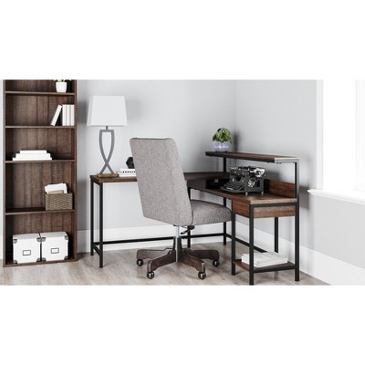 Warm Brown L-Shaped Wood Computer Desk with Hutch
