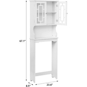 Erommy Over-The-Toilet Storage, Wooden Bathroom Organizer, with 2 Glass Doors & Adjustable Shelf for Bathroom, White - 1 of 4