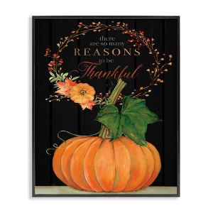 Stupell Industries Reasons To Be Thankful Pumpkin Fall Autumn Seasonal Design Black Framed Giclee Art - 1 of 4