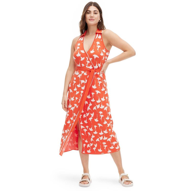 Women's Collared Sleeveless Ginkgo Cherry Tomato Sweaterknit Midi Wrap Dress - DVF for Target, 5 of 15