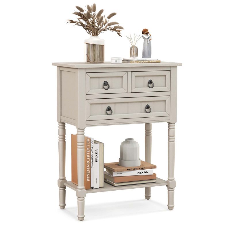 Costway Console Entryway Table with 3 Drawers Open Shelf for Hallway Living Room Beige, 1 of 10